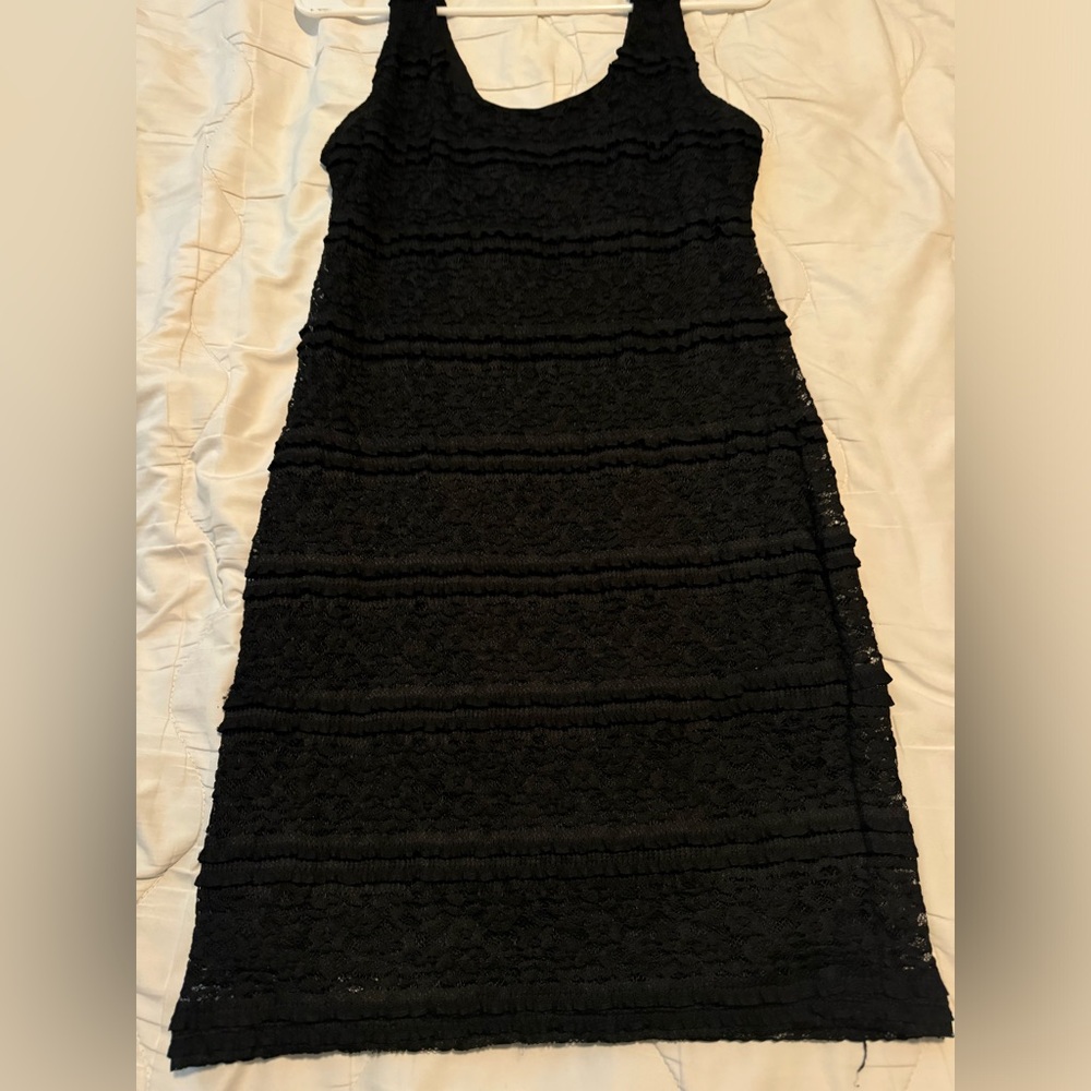 Black lace layered mini dress